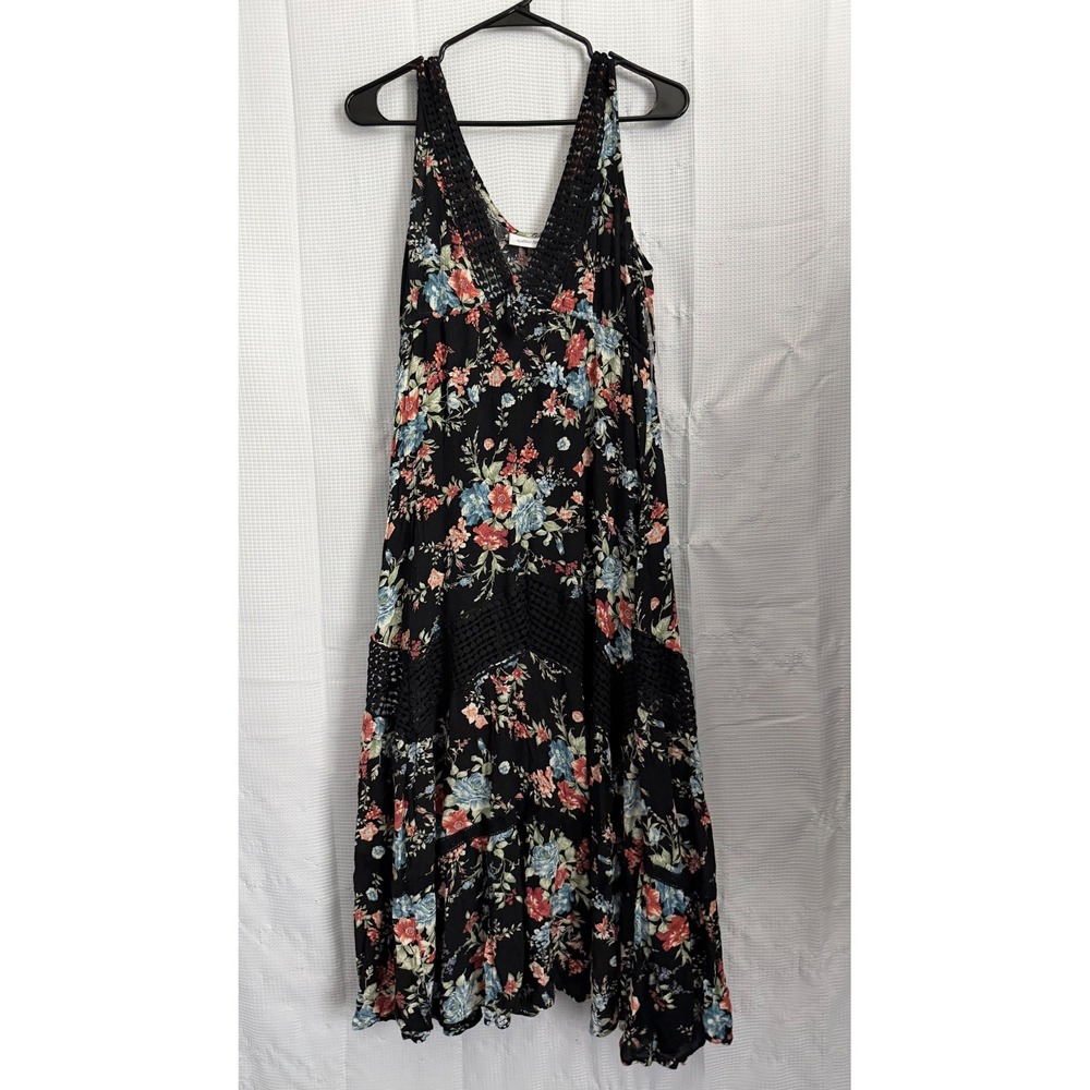 Willow + Root Maxi Dress‎ Floral Rayon Crochet Lace Trim Boho Romantic